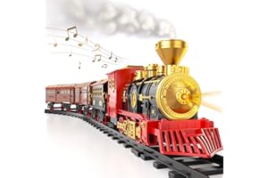 Locomoto Train Set - Electric Train Toys w/Smoke, Light and Sounds (ON/Off), Toddler Train Sets for Boys 2-4 w/Steam Locomotive Engine, Carriages and Tracks, Christmas Toy Train for Preschool Kids