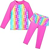TFJH E Girls Long Sleeve Swimsuits Skirt 2-Pieces Rash Guard Set Sun Protection UV 50+