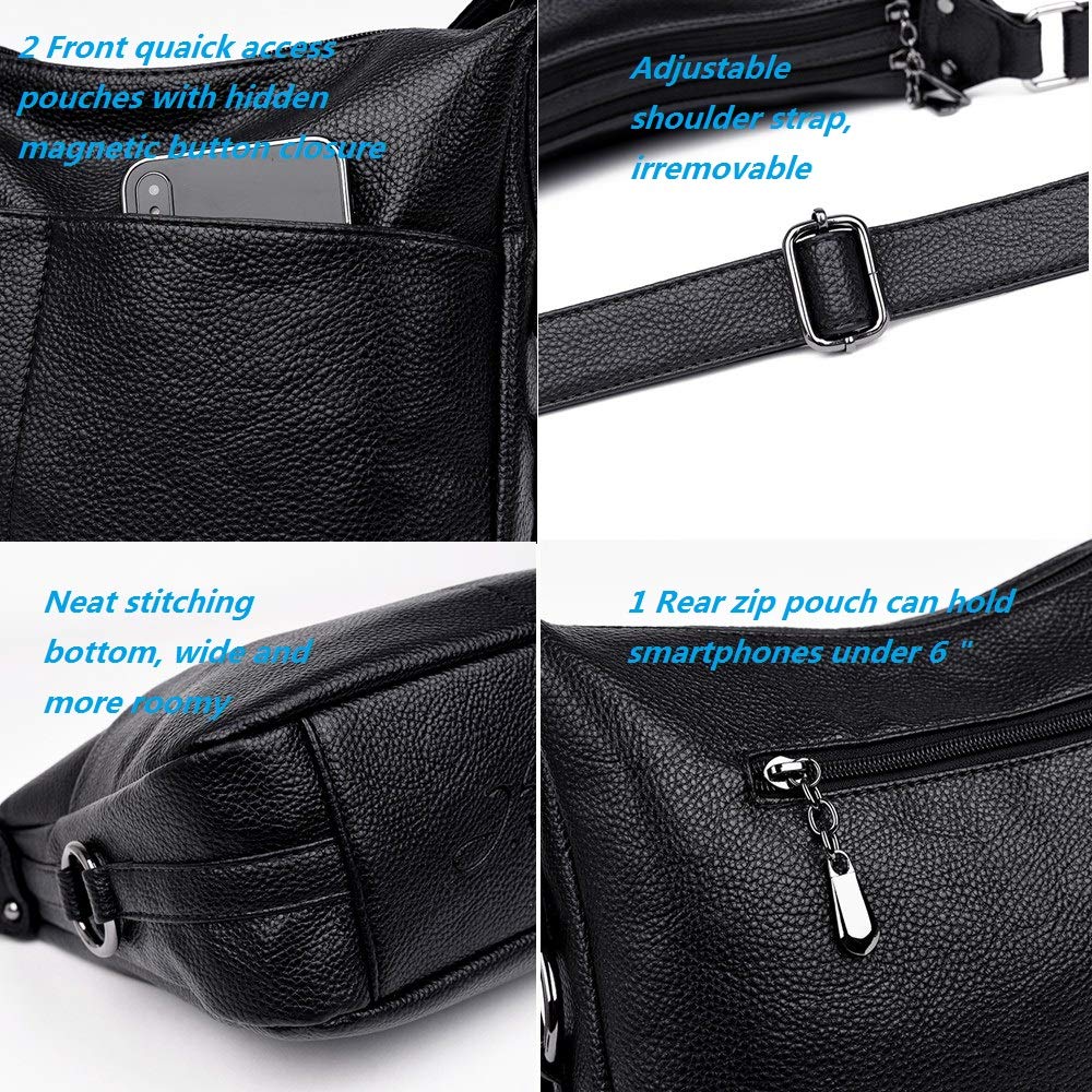 JCTHBAG Womens Leather Crossbody Purses, Zip Travel Purses Over the Shoulder Smartphone Bags Handbags (Lichee Texture Wine)