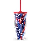 Tervis EttaVee - Americana Stars Made in USA Double Walled Insulated Tumbler Travel Cup Keeps Drinks Cold & Hot, 24oz with Straw Lid, Classic