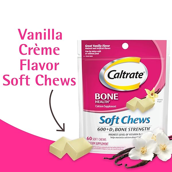 CALTRATE SOFT CHEWS 600 PLUS D3 CALCIUM VITAMIN D SUPPLEMENT, VANILLA CREME – 60 COUNT