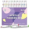 Arrtx Acrylic Paint Pens 30A,Brush Tip Acrylic Markers for Rock Painting, Wood, Ceramic, Glass, Canvas, Metal, Plastic, Fabric, Stone & DIY Projects