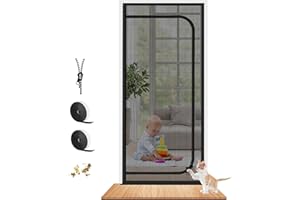 DIXUTZI Upgraded Reinforced Pet Screen Door Thickened Cat Resistant Mesh Screen Door for Living Room, Bedroom, Patio, Dog Cat Scratch Proof Screen with Zipper Closure (Fits Door Size up to 35''x 80'', Black)