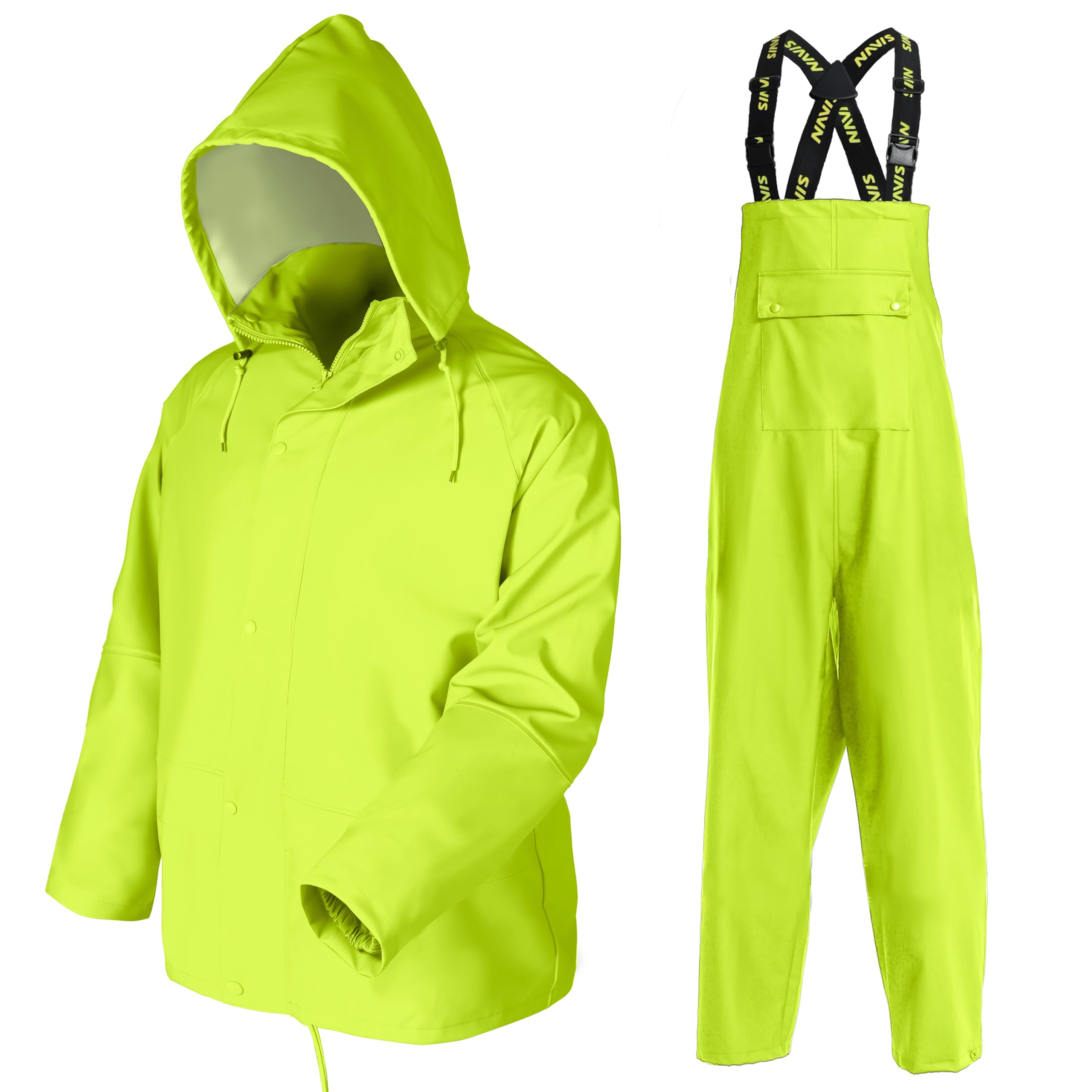 Photo 1 of NAVIS MARINE Rain Suits for Men Heavy Duty Workwear Waterproof Jacket with Pants 3 Pieces (EN471 Yellow, Large)