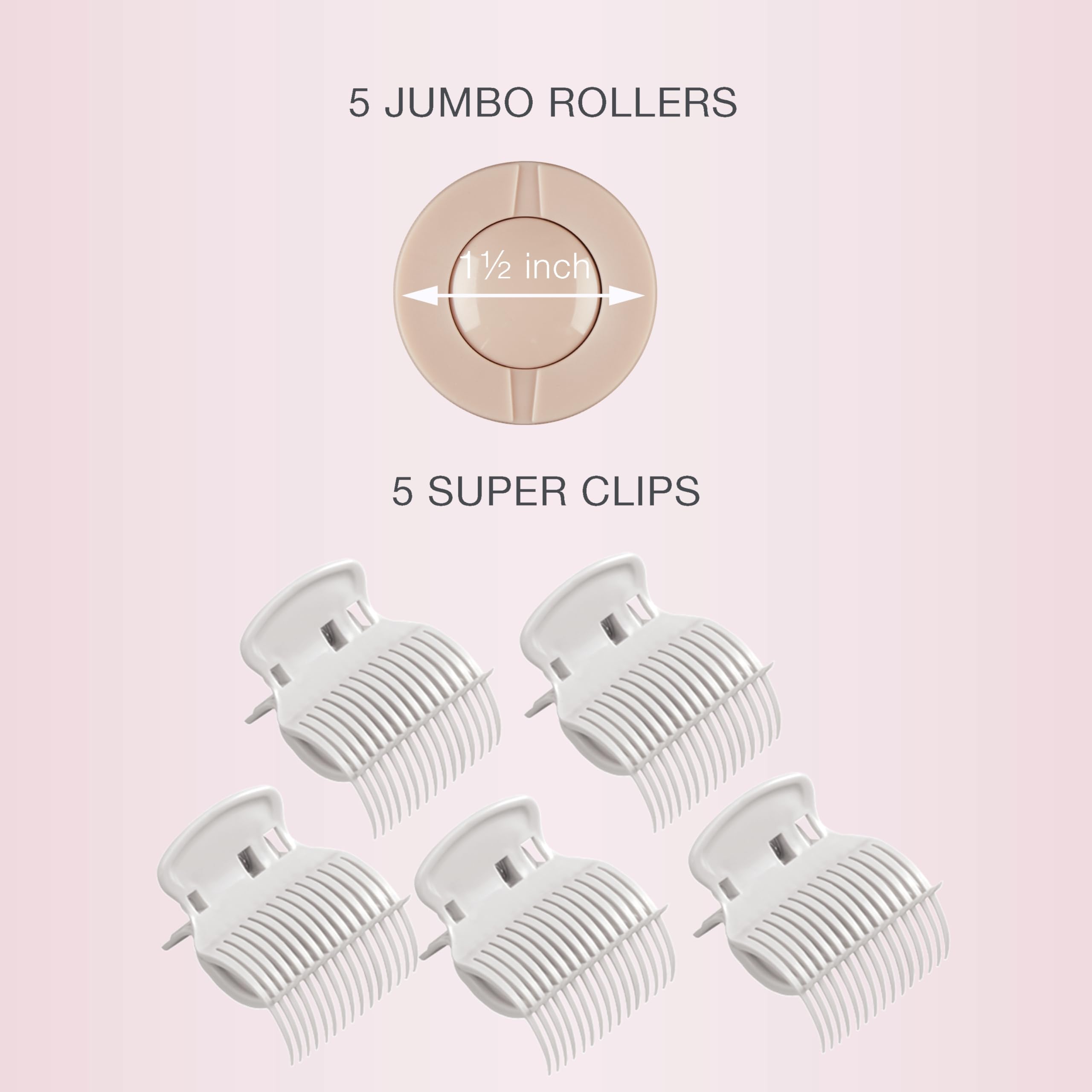 Conair Double Ceramic Hot Rollers for Long, Medium & Short Hair, 5 Ceramic Flocked 1½-Inch Heated Hair Rollers with Clips, Hot Curlers for Women, Volume & Curls, Dual Voltage, Pink/White