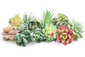 HappyHapi 12 Pcs Artificial Succulents Mini Fake Plants Unpotted Faux Succulent for Craft, Small Plastic Succulents Assortment in Flocked Green Floral Decor for Party, Cake, Garden & Outdoor
