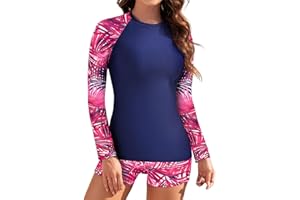 JASAMBAC Womens Rash Guard UV UPF 50+ Long Sleeve Surfing Two Piece Swimsuits with Built in Bra