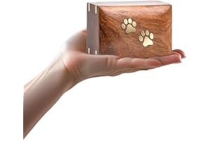 INTAJ Pet Urns for Dogs Ashes - Rosewood Dog Urn for Ashes Handcrafted - Paws Inlaid Cremation Pet urn for Cats - Decorative Wooden Box Keepsake Urn (Two Paws, XS - 5x3x2)