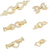 SUPERFINDINGS 6Sets 6 Style Brass Fold Over Clasps Golden Zirconia Fold Over Clasps Extender Clasp Closure End Caps for Bracelet Necklace Jewelry Extender