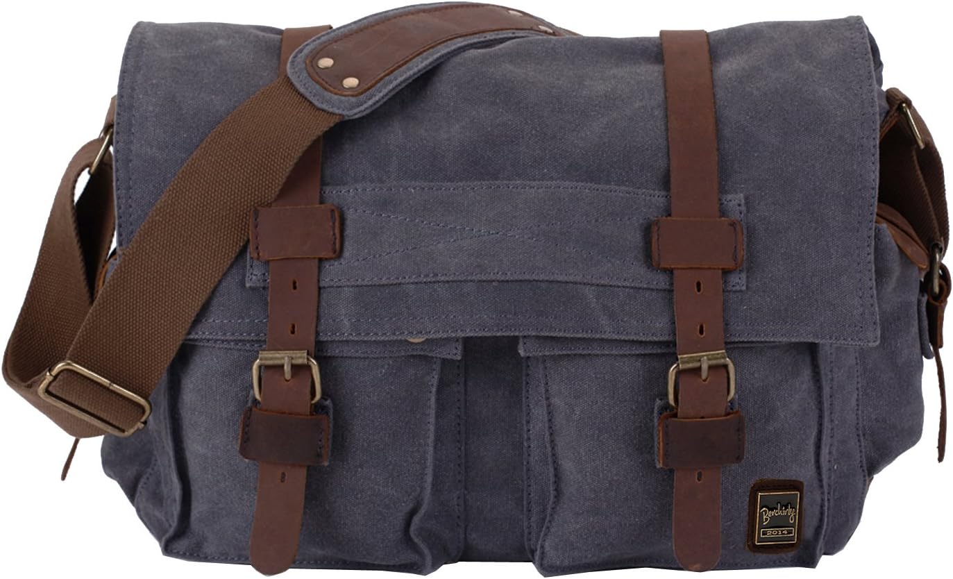 Berchirly Vintage Military Men Canvas Messenger Bag For 13.3-17"Laptop