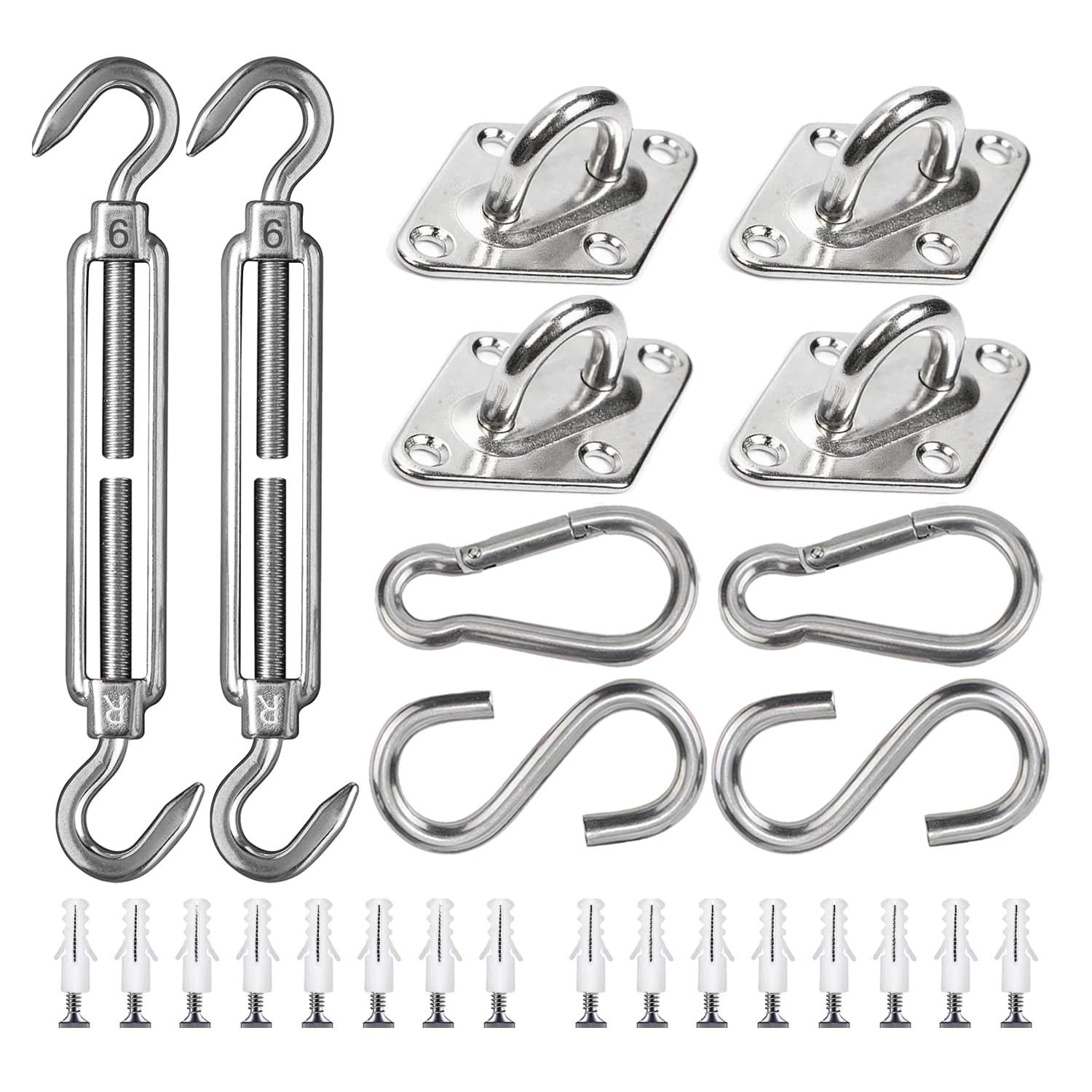 ZFYQ Sun Shade Sail Fixing Kit for Garden, 42 Pieces M6 Stainless Steel Hardware Kit for Installation of Garden Pool Lawn Outdoor Rectangular and Triangular Shade Sail