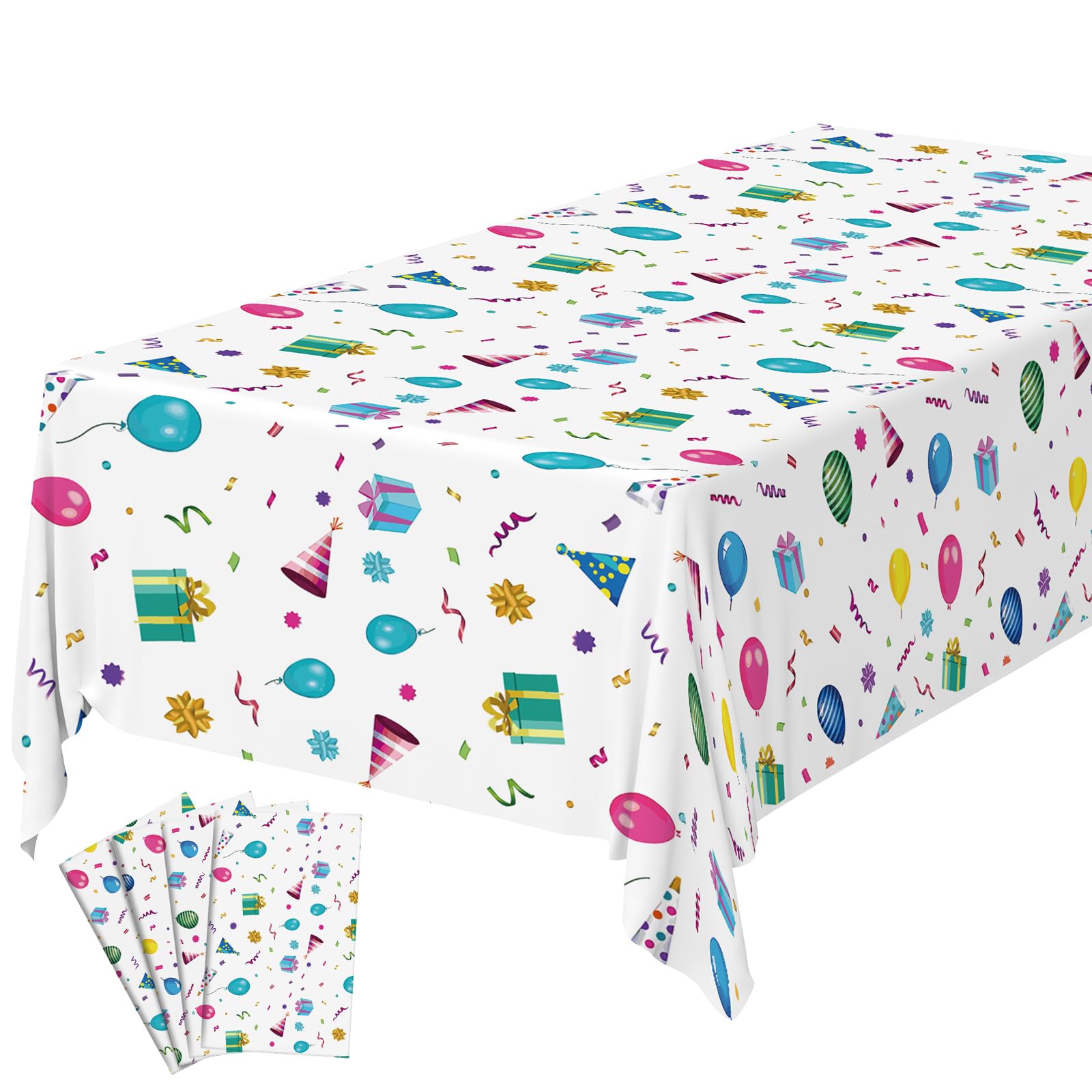 OSDUE Balloon Theme Party Tablecloth, 4 Pack 137 x 274 cm Happy Birthday Table Cover,Plastic Disposable Tablecloth, Party Fold Table Cover Birthday Decoration Supplies for Girls Boys