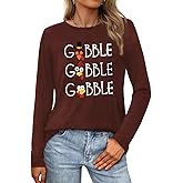 IFQ Thanksgiving Shirt for Women Gobble Turkey T-Shirt Thankful Grateful Long Sleeve Tee Tops