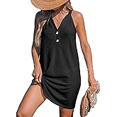 CUPSHE Women Swim Coverup Sleeveless V Neck Eyelet Summer Beach Swimsuit Cover Up Dress for Swimwear