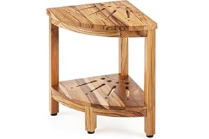 VEVOR Corner Teak Shower Bench, 17" Height 12" Radius, 100% Teak Wood Corner Shower Beach, Mold-Resistant, 300 LBS with Stora