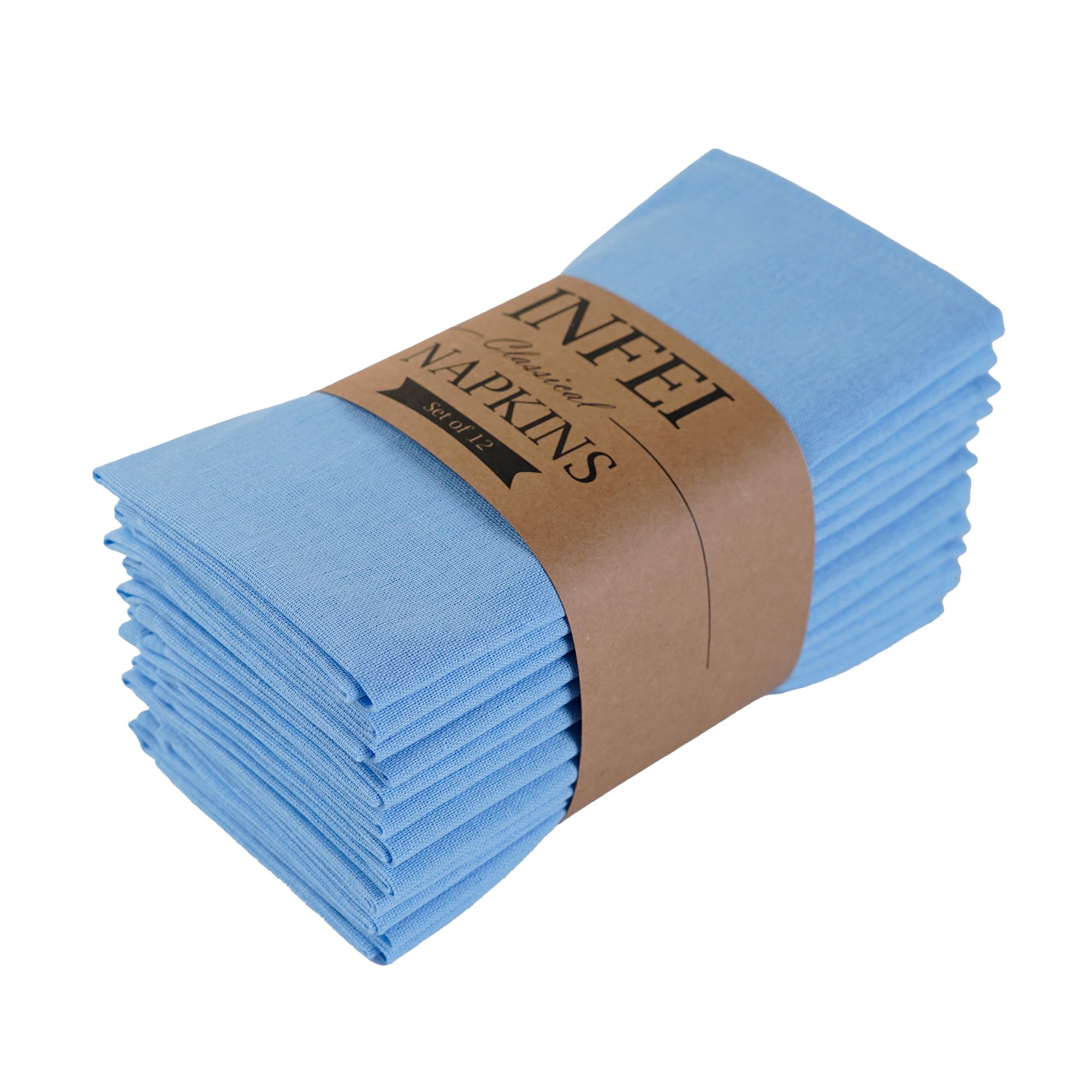 Solid Color Polyester Linen Blended Dinner Cloth Napkins - Set of 12 (40 x 40 cm) - For Events & Home Use (Sky Blue)