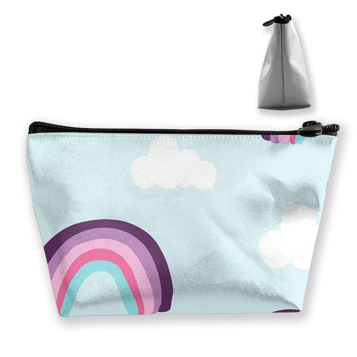 Makeup Bag Cosmetic Cloud Rainbow Blue Portable Cosmetic Bag Mobile Trapezoidal Storage Bag Travel Bags with Zipper