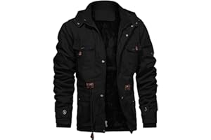 CHEXPEL Men's Thick Winter Jackets with Hood Fleece Lining Cotton Military Jackets Work Jackets with Cargo Pockets