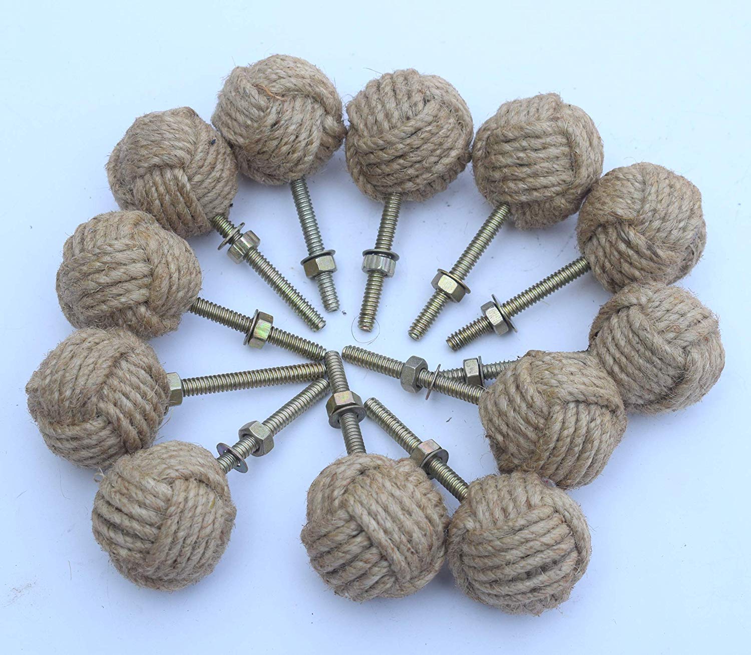 Riyex Nautical.Gift.Decor 12 Knotty Door knobs - Nautical Drawer pulls - Jute Rope Drawer pulls