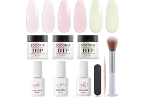 SOCORIA Dip Powder Nail Kit, Translucent Jelly Green Nude Gentle Pink Colors Dipping Powder Liquid Set All Seasons with Base Top Coat and Activator for Nail Art Manicure Salon DIY 9 Pcs
