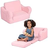 BestRoyal Comfy Toddler Chair, 2-in-1 Toddler Couch Fold Out, Convertible Sherpa Sofa to Lounger for Boys & Girls, Pink