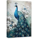 CXHOSTENT Elegance Canvas Wall Art - Blue Peacock and White Floral Picture (16L x 24W)