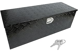 confote 44" Heavy Duty Aluminum Stripes Plated Tool Box Pick Up Truck Bed RV Trailer Toolbox Waterproof Square Storage Organizer with Side Handle, Lock with Keys -44"x 15"x 15"，Black