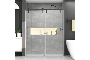 Chabatree Shower Door 60" W x 76" H Frameless Sliding Shower Door,Frameless Shower Door with Sealing Strip and Waterproof Handle,5/16"(8mm) Clear Tempered Glass,Stainless Steel Hardware,Black