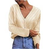 BEAUDRM Women's Vintage Hollow Out Cardigans Button Down V Neck Long Sleeve Oversize Knitted Sweaters