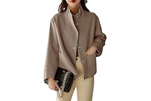 chouyatou Women's Casual Stand Collar Single Breasted Short Wool Pea Coat Overcoat with Pockets