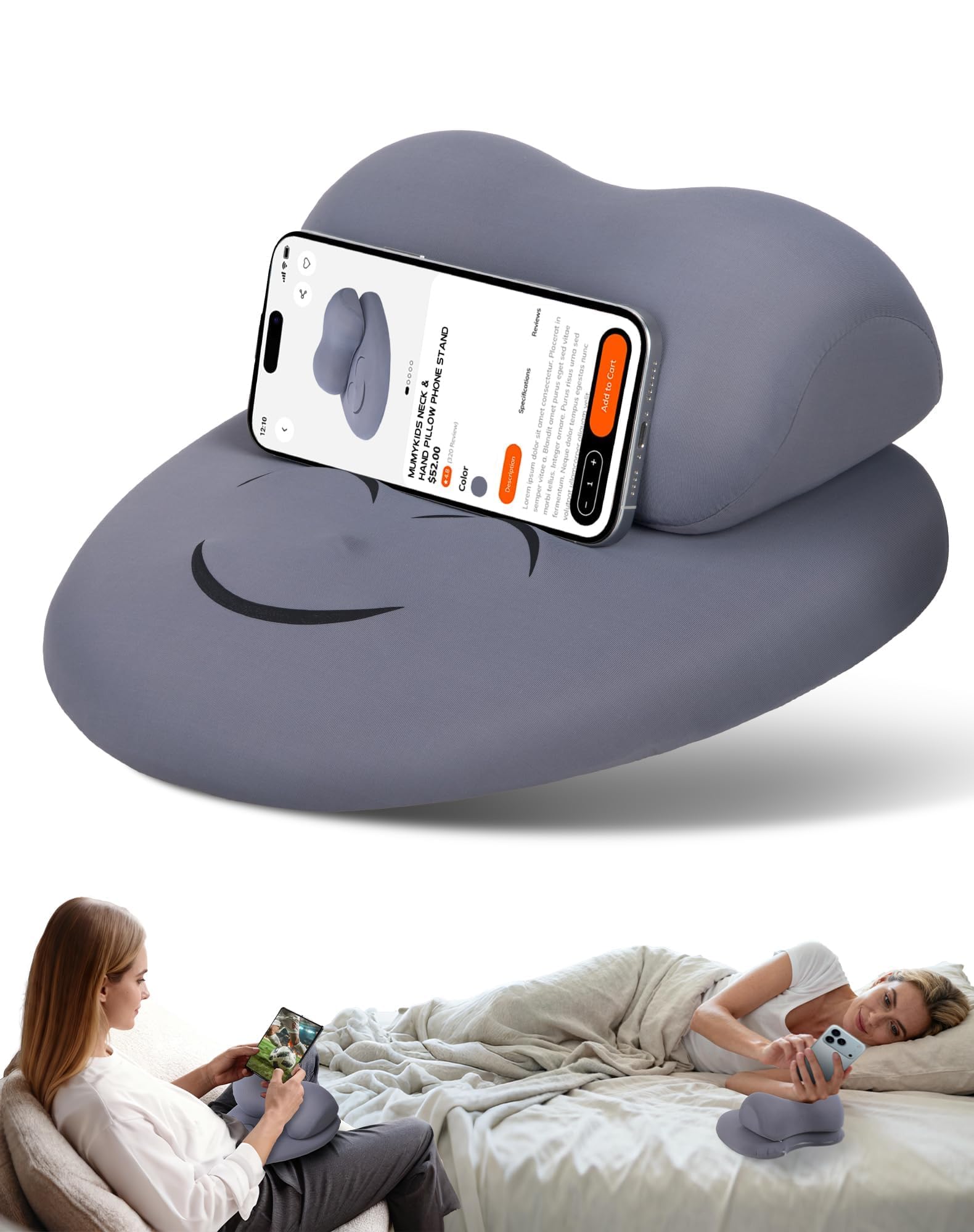 Mumykids Phone Stand Pillow, Soft Memory Foam Cell Phone Holder for Bed, Couch & Home, Hand Rest Pillow for Gaming & Phone Use, Relieve Wrist & Hand Fatigue, Premium Gift Box Packaging