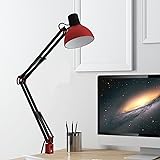 ToJane Swing Arm Desk Lamp with Clamp,Architect Metal Bedroom Workoffice College Reading Lamp (Red)