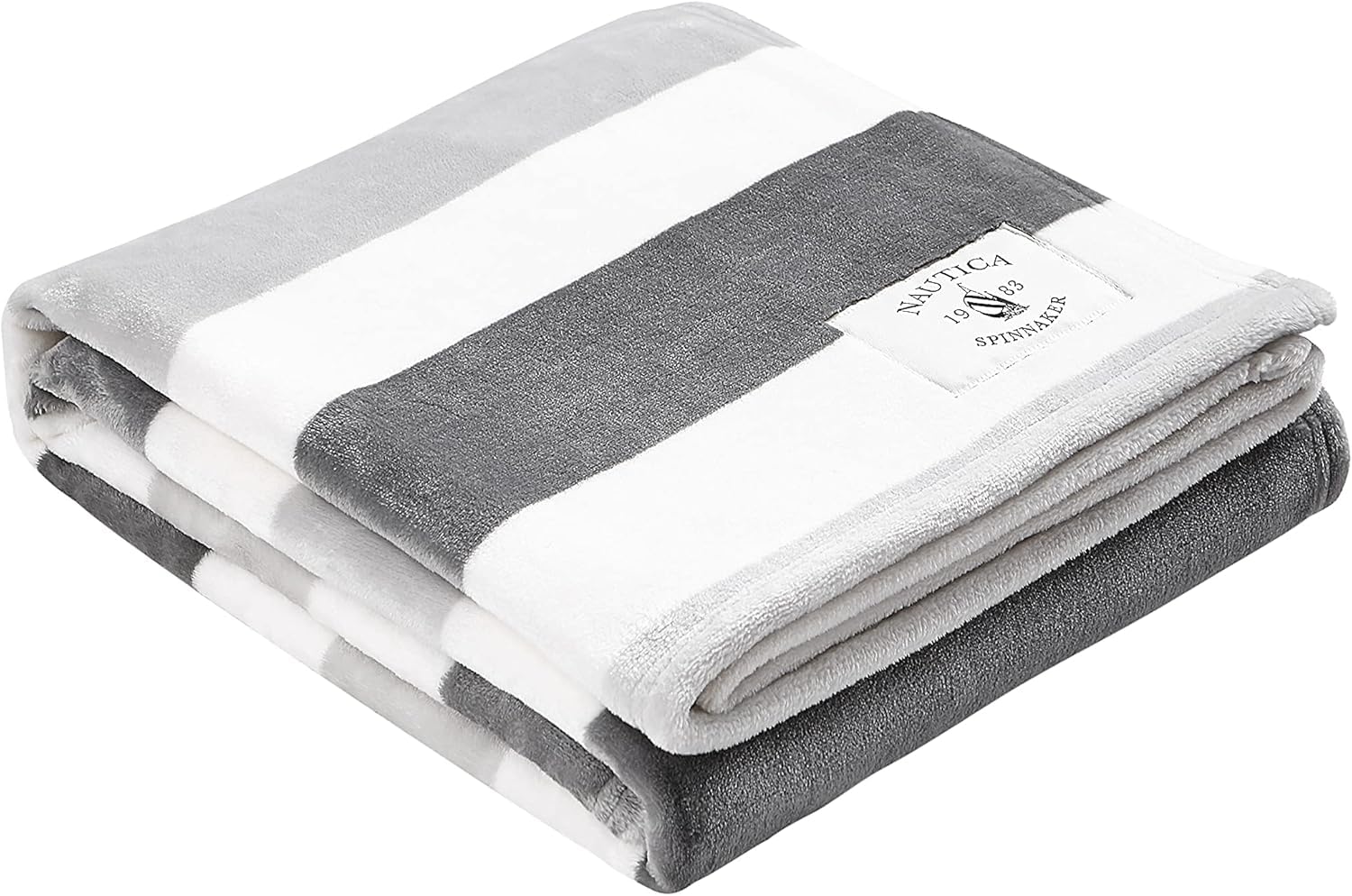 Nautica - Throw Blanket, Super Soft & Cozy Fleece Bedding, Dorm Room Essentials (Awning Stripe Grey, 50" x 60")