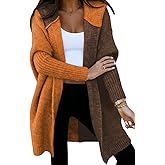 Astylish Women 2026 Fall Outfits Open Front Long Sleeve Hooded Knit Cardigan Sweaters Color Block Outwear Coats