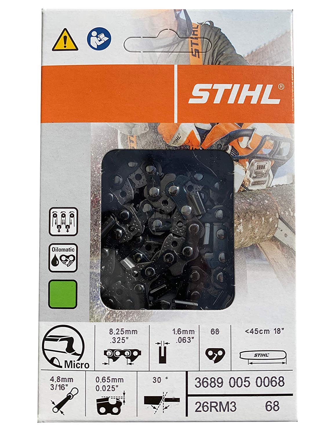 Stihl 26RM3-68 Oilomatic Rapid Micro Chainsaw Chain 18/" 68 Links .325 Pitch 0.63