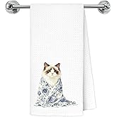 Exqcom Blue and White Chinoiserie Ragdoll Cat Kitchen Towels, Ragdoll Cat Gifts Dish Tea Towels for Kitchen Decor, Cute Kitty Kitten Decorative Hand Towel Bathroom Yoga Spa Decor, 16x24 Inch