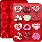 2-Pack Heart Shape Chocolate Molds, 12-Cavity Valentine's Day Silicone Mold with 6-Design Heart Silicone Candy Molds Non-Stick heart Soap Jello Molds for Wax Melts Candle Valentine's Day Gifts
