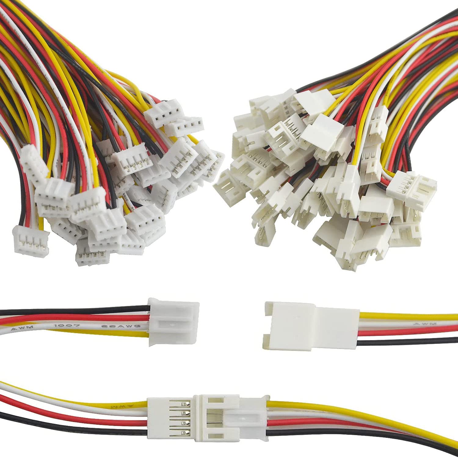 RUNCCI-YUN 50Pcs（25 Pairs）JST Connector，2.0mm 4 Pin JST Cables Connector，JST-PH Male&Female Connector with 15 cm Cable Electrical Connector