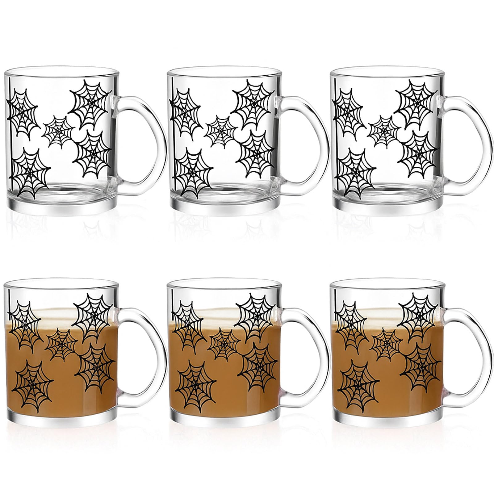 Photo 1 of ***Factory seal***

Maxcheck  Pack 12 oz Halloween Coffee Mugs Spider Web Glass Cups Gifts Bulk Clear Drinking Wine Glasses with Handle for Halloween Party Supplies Decorations