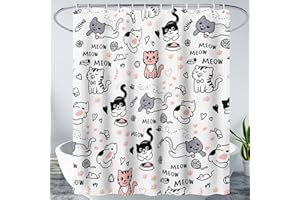 AILONEN Cat Shower Curtain, Cute Cat Cartoon Pet Cat Kitten Bathroom Curtain,Cat Paw Print Cat Lover Bath Curtain 72" W*72" H Polyester Waterproof Bathroom Curtain with 12 Hooks