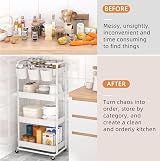 JIUYOTREE 4-Tier Plastic Rolling Storage Cart with Lockable Wheels White view 5