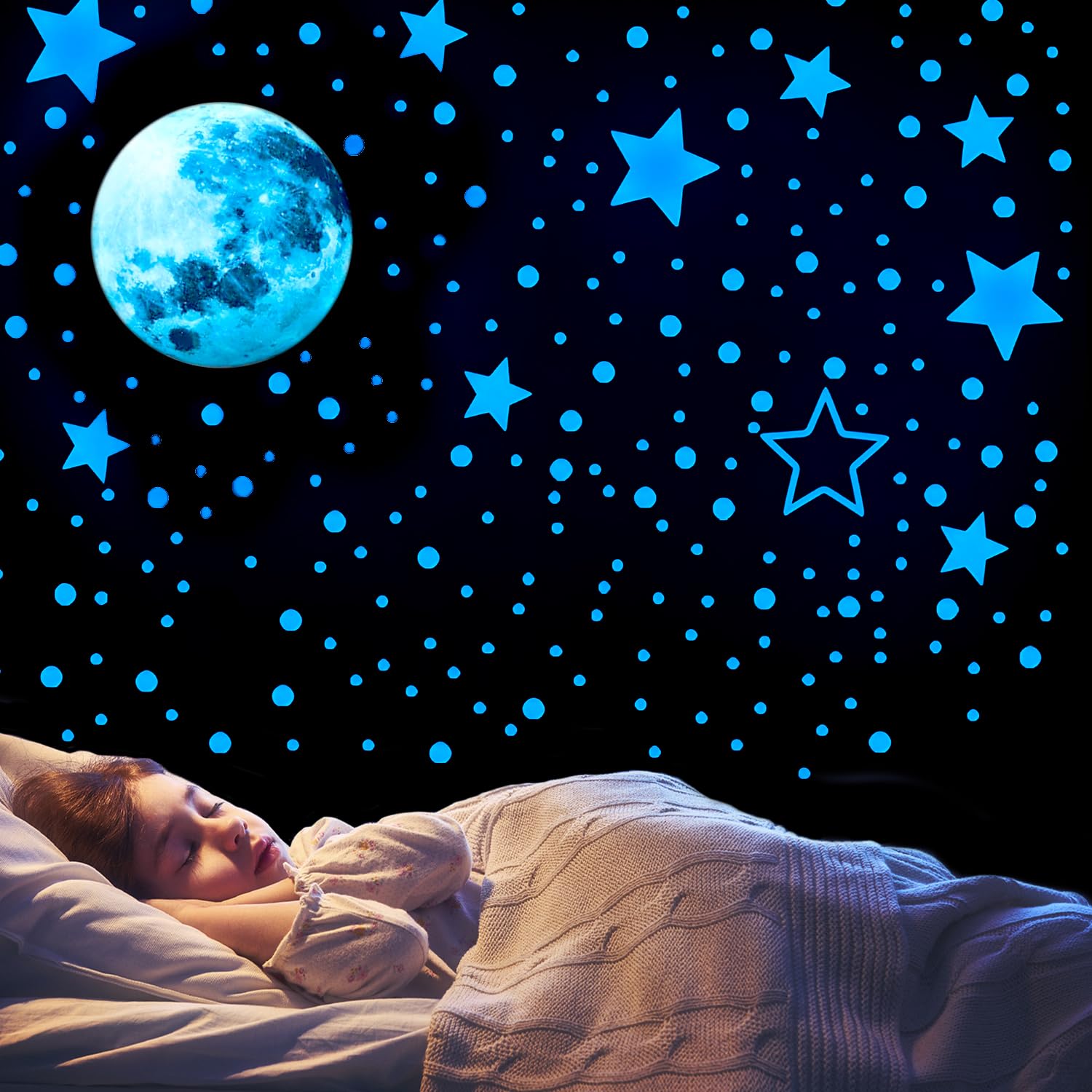 Glow in The Dark Stars, 432Pcs Glow Stars Decals Glow Stars Wall Stickers Ceiling Stars Glow in the Dark for Wall Decoration, Nursery Bedroom Living Room Décor(Blue)