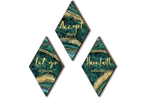 ONIZHITY 3Pcs Green Gold Bathroom Decor Green Gold Wall Decor with Accept Let Go Have Faith Quote Rustic Vintage Farmhouse Wooden Hanging Signs for Home Laundry Living Room Bedroom(Green Gold 12x7)
