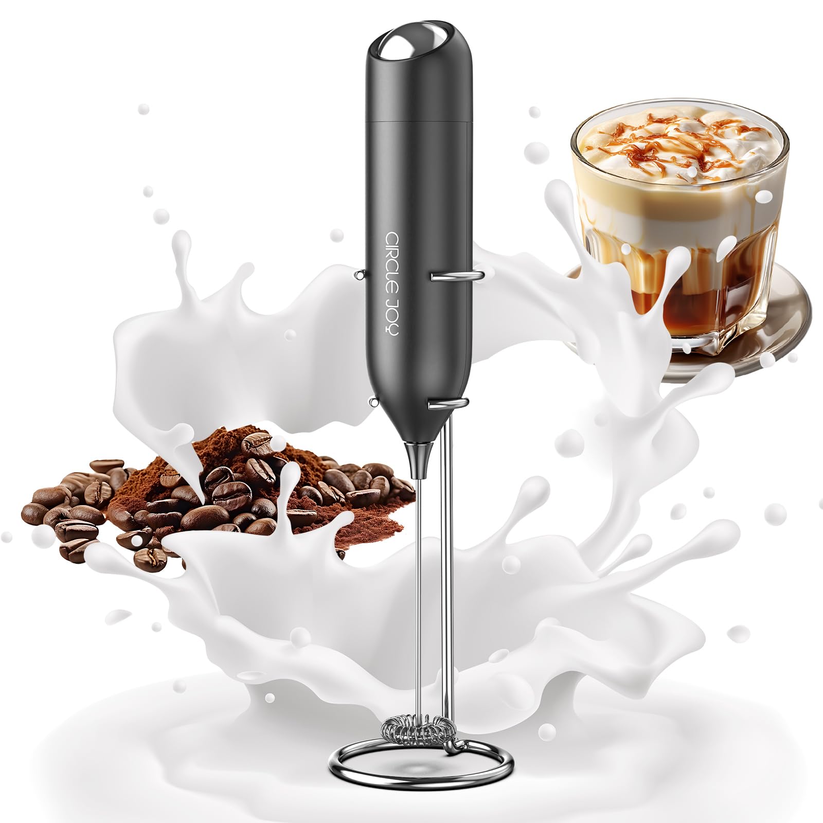 Photo 1 of CIRCLE JOY Milk Frother Hanheld with Stand, Electric Coffee Frother, Battery Operated Hand Frother Wand Drink Mixer Mini Foamer for Matcha Lattes Cappuccino, Kitchen Gifts, Black