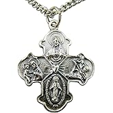 CB Silver Toned Base Four Way Trinity Edge Scapular Cross Medal, 1 1/4 Inch