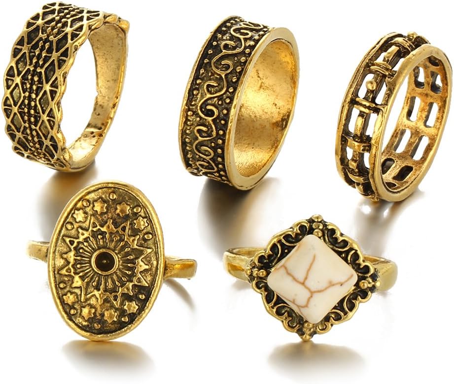 Hbinydepial 5Pcs/Set Women's Knuckle Midi Finger Tip Stack Rings Golden Vintage Jewelry Gift