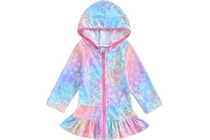 MAYUMMPY Kids Girl Swim Cover Up Swimsuit Zipper Beach Pool Bathing Suit Hoodie Dress Terry Coverup Swimwear