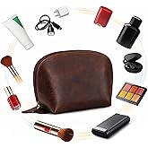 TheAntiq Genuine Leather Toiletry Bag for Men & Women, Leather Makeup Bag, Travel Dopp Kit Organizer with YKK Zipper, Handmade Cosmetics Case for Toiletries & Makeup (9 x 6 x 4 Inch)