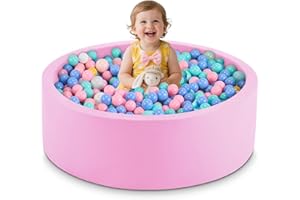 Aunekiv 35.4" x 11.8" Foam Ball Pit for Toddlers, Baby Round Balls Pool for Babies 1-3, Kids Play Ball Pits Ideal Gift for Boys and Girls, Balls Not Included, Pink