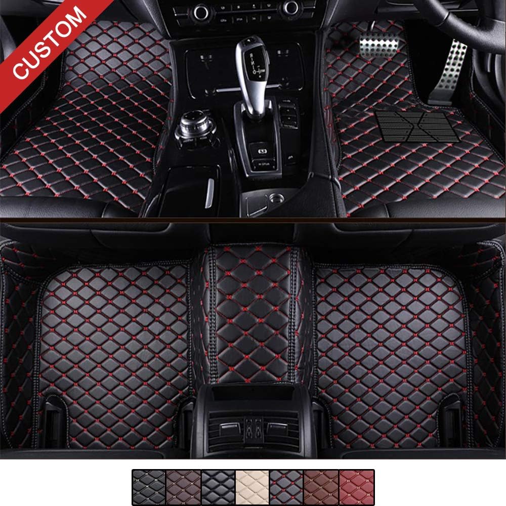 VEAOO Tailored Car Floor Mats for ášercedes-Benz S Class S500 S550 W222 2014-2019, Custom Laser Measured Faux Leather All Weather Full Coverage Waterproof Carpet XPE Liner (Black with Red Stitching)